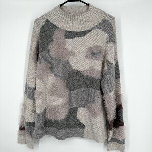 NIC+ZOE Women's Fluffy Florals Sweater Size Large Cream Gray and Pink‎